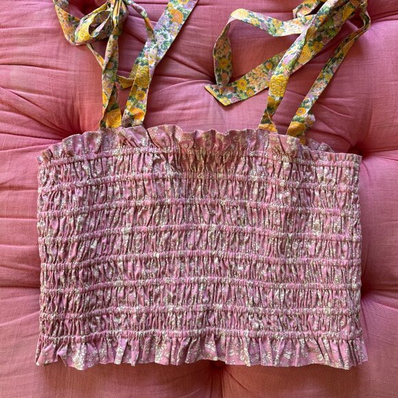 Loveshack Fancy Ruffle Tube Top with ribbons - Picture 1 of 4